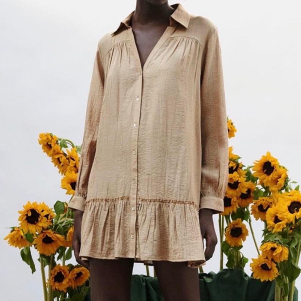 Zara Beige Long Sleeve Dress